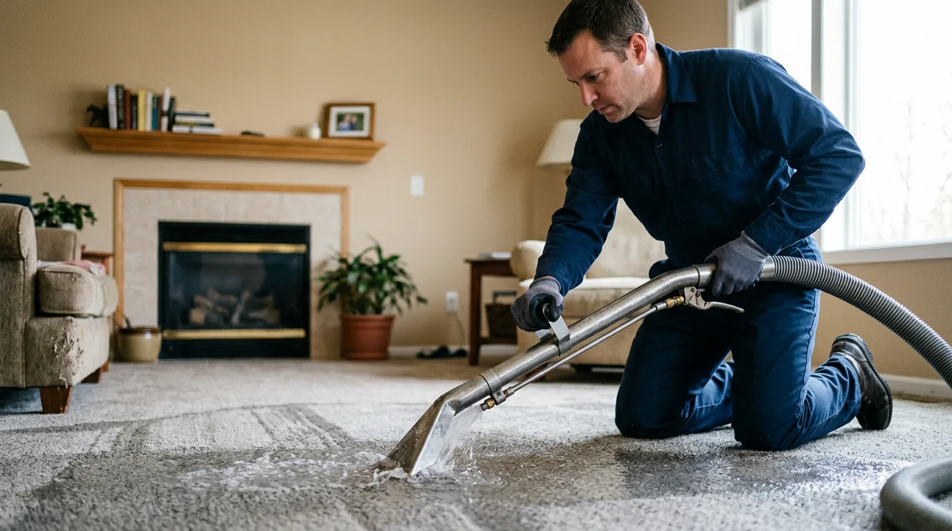 Water damage restoration technician working near Braintree, MA
